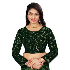 Generic Women's Velvet Embroidery Readymade Blouse (Green, Size: Free Size)