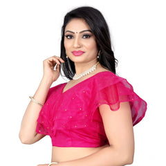 Generic Women's Nylon Diamond Work Readymade Blouse (Pink, Size: Free Size)