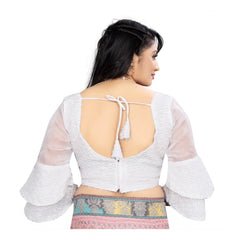 Generic Women's Organza Embroidery Readymade Blouse (White, Size: Free Size)