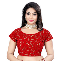 Generic Women's Velvet Sequins Readymade Blouse (Red, Size: Free Size)