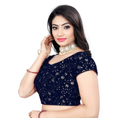 Generic Women's Velvet Sequins Readymade Blouse (Navy-Blue, Size: Free Size)