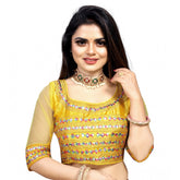 Generic Women's Phantom Silk Embroidery Readymade Blouse (Yellow, Size: Free Size)