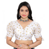 Generic Women's Jimmy Choo Embroidery Readymade Blouse (White, Size: Free Size)