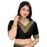 Generic Women's Banglory Embroidery Readymade Blouse (Black, Size: Free Size)
