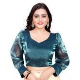 Generic Women's Organza Plain Readymade Blouse (Teal, Size: Free Size)