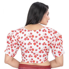 Generic Women's Cotton Blend Floral Readymade Blouse (Red, Size: Free Size)