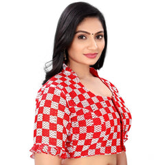 Generic Women's Cotton Blend Checks Readymade Blouse (Red, Size: Free Size)