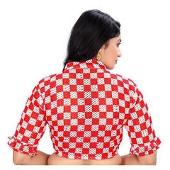 Generic Women's Cotton Blend Checks Readymade Blouse (Red, Size: Free Size)