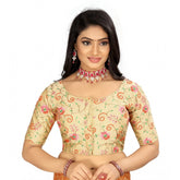 Generic Women's Satin Floral Readymade Blouse (Beige, Size: Free Size)