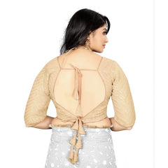 Generic Women's Georgette Embroidery Readymade Blouse (Cream, Size: Free Size)