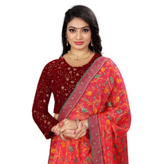 Generic Women's Velvet Embroidery Readymade Blouse (Maroon, Size: Free Size)