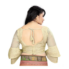 Generic Women's Organza Embroidery Readymade Blouse (Cream, Size: Free Size)