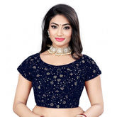 Generic Women's Velvet Sequins Readymade Blouse (Navy-Blue, Size: Free Size)