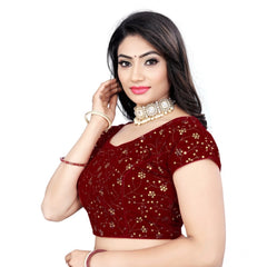 Generic Women's Velvet Sequins Readymade Blouse (Maroon, Size: Free Size)