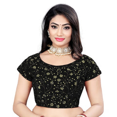 Generic Women's Velvet Sequins Readymade Blouse (Black, Size: Free Size)