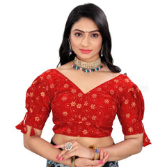 Generic Women's Jimmy Choo Embroidery Readymade Blouse (Red, Size: Free Size)