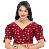 Generic Women's Jimmy Choo Embroidery Readymade Blouse (Maroon, Size: Free Size)