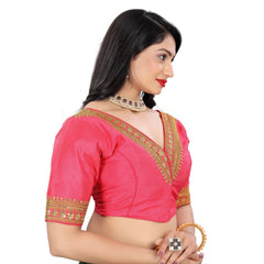 Generic Women's Banglory Embroidery Readymade Blouse (Pink, Size: Free Size)