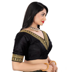 Generic Women's Banglory Embroidery Readymade Blouse (Black, Size: Free Size)