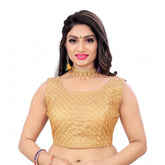 Generic Women's Satin Embroidery Readymade Blouse (Beige, Size: Free Size)