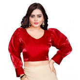 Generic Women's Organza Plain Readymade Blouse (Red, Size: Free Size)