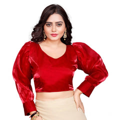 Generic Women's Organza Plain Readymade Blouse (Red, Size: Free Size)