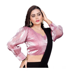 Generic Women's Organza Plain Readymade Blouse (Baby Pink, Size: Free Size)
