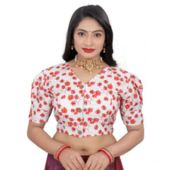 Generic Women's Cotton Blend Floral Readymade Blouse (Red, Size: Free Size)
