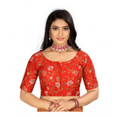 Generic Women's Satin Floral Readymade Blouse (Red, Size: Free Size)