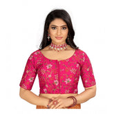 Generic Women's Satin Floral Readymade Blouse (Pink, Size: Free Size)