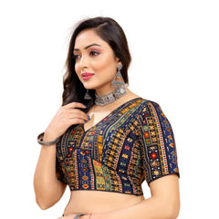 Generic Women's Cotton Blend Plain Readymade Blouse (Navy Blue, Size: Free Size)