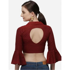 Generic Women's Cotton Striped Readymade Blouse (Maroon, Size: Free Size)