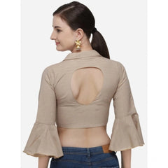 Generic Women's Cotton Striped Readymade Blouse (Beige, Size: Free Size)