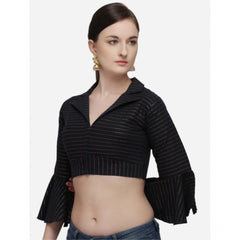 Generic Women's Cotton Striped Readymade Blouse (Black, Size: Free Size)