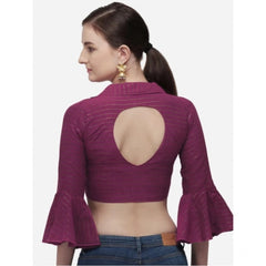 Generic Women's Cotton Striped Readymade Blouse (Magenta, Size: Free Size)