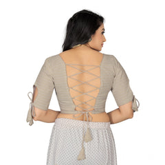Generic Women's Cotton Thread Work Readymade Blouse (Cream, Size: Free Size)