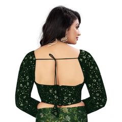 Generic Women's Velvet Embroidery Readymade Blouse (Green, Size: Free Size)