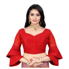 Generic Women's Organza Embroidery Readymade Blouse (Red, Size: Free Size)