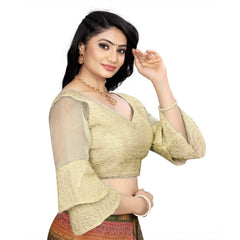 Generic Women's Organza Embroidery Readymade Blouse (Cream, Size: Free Size)