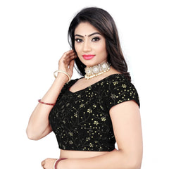 Generic Women's Velvet Sequins Readymade Blouse (Black, Size: Free Size)