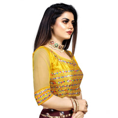 Generic Women's Phantom Silk Embroidery Readymade Blouse (Yellow, Size: Free Size)