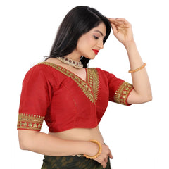 Generic Women's Banglory Embroidery Readymade Blouse (Red, Size: Free Size)