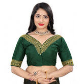 Generic Women's Banglory Embroidery Readymade Blouse (Green, Size: Free Size)