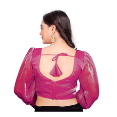 Generic Women's Organza Plain Readymade Blouse (Pink, Size: Free Size)