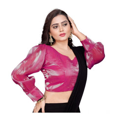 Generic Women's Organza Plain Readymade Blouse (Pink, Size: Free Size)