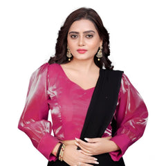 Generic Women's Organza Plain Readymade Blouse (Pink, Size: Free Size)