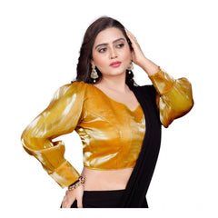 Generic Women's Organza Plain Readymade Blouse (Mustard, Size: Free Size)