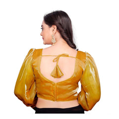 Generic Women's Organza Plain Readymade Blouse (Mustard, Size: Free Size)