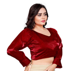 Generic Women's Organza Plain Readymade Blouse (Maroon, Size: Free Size)