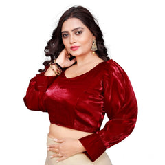 Generic Women's Organza Plain Readymade Blouse (Maroon, Size: Free Size)
